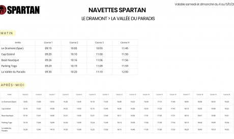 Horaires navettes spartan