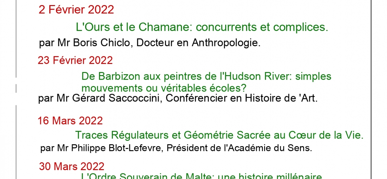 Cycle de Conférences 1er trimestre 2022