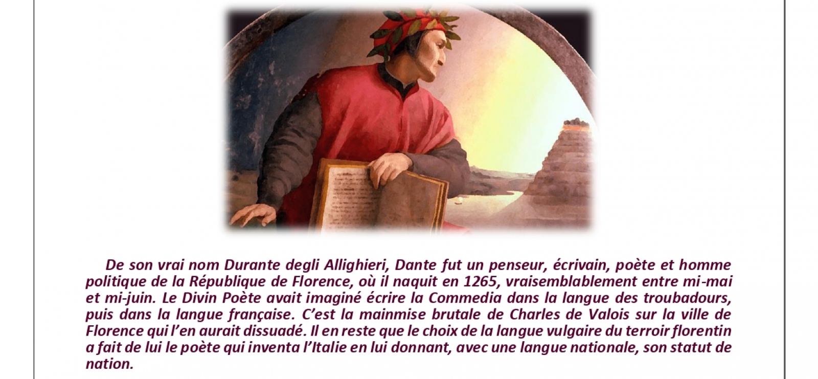 Cycle de Conférences Tourrettes Héritage 2021:Dante Alighieri. Comédie, ou Divine Comédie ?
